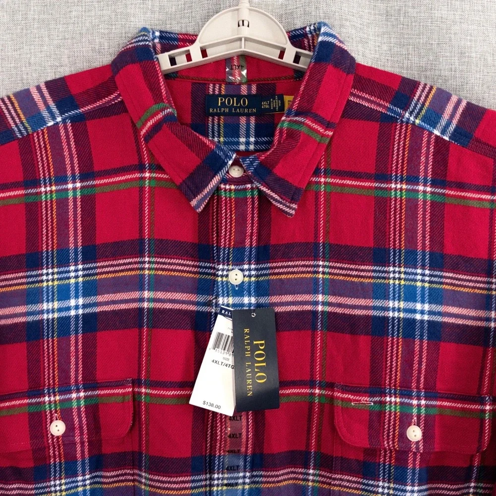 Polo Ralph Lauren Men's 4XLT Plaid Button Up Shirt Red NWT Big Tall $138